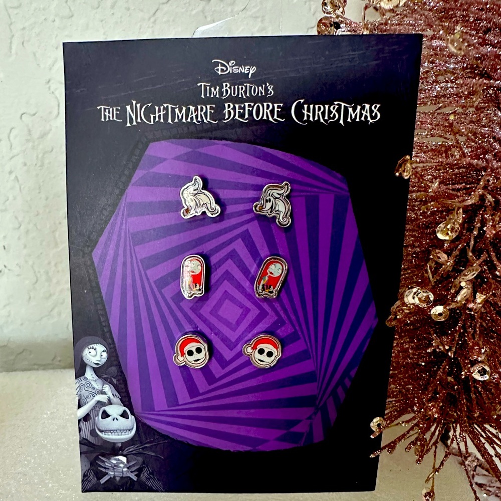 DISNEY‎ TIM BURTON’S THE NIGHTMARE BEFORE CHRISTMAS HOLIDAY STUD EARRING 3 PACK